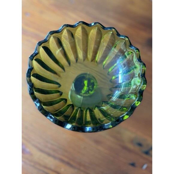 Indiana Glass Candy Dish Green Lotus Blossom Decorative Dish 7” Vintage - Picture 3 of 7